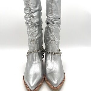 Silver custom made cowboy boots. NWT